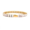 Gold stainless steel square zirconia tennis bracelet, fashion couple hip hop jewelry item. - 16cm / 5MM Gold Square 3 White + 1 Light Purple