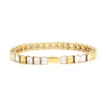 Gold tennis bracelet with square white and yellow zircon stones and unique geometric links. - 4MM Gold Color Square 3 White + 1 Yellow