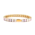 Gold stainless steel square cubic zirconia tennis bracelet with purple and clear stones. - 16cm / 5MM Gold Square 2 White + 1 Light Purple