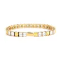 Gold Stainless Steel Square Zirconia Tennis Bracelet Yellow White Variant Models - 4MM Gold Color Square 2 White + 1 Yellow