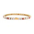 Hip hop stainless steel tennis bracelet with red and white cubic zirconia for men and women. - 16cm / 4MM Gold Color Round 3 White Zirconia + 1 Red Zirconia