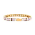 Gold stainless steel tennis bracelet with alternating purple and white square cubic zirconia stones. - 16cm / 5MM Gold Square 1 White + 1 Light Purple