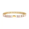 Bracelet tennis en acier inoxydable doré avec zircons cubiques roses et transparents. - Or 4MM Carré 1 Blanc + 1 Rose