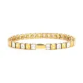 Gold stainless steel tennis bracelet with sparkling square cubic zirconia stones for daily. - 4MM Gold Color Square 1 White + 1 Yellow