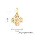 Edelstahl Zirkonia Kreuz Anhänger Accessoire, 12x11mm stilvolles Modeschmuck Stück. - Kreuzblume / Gold