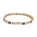 Stainless steel tennis bracelet with alternating clear and black round cubic zirconia stones. - 16cm / 4MM Gold Color Round 3 White Zirconia + 1 Black Zirconia