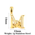 Edelstahl Gold Buchstabe M Anhänger mit Zirkonia Steinen, 14x13mm DIY Schmuckzubehör Zubehör. - Buchstabe M / Gold