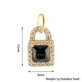 Edelstahl Vorhängeschloss Anhänger mit schwarzem Stein und Zirkonia, 12x8mm Schmuckzubehör. - Schloss mit Schwarzem Zirkonia / Gold