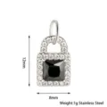 Edelstahl Schloss Zirkonia Anhänger, stilvoller quadratischer schwarzer Stein DIY Schmuck - Schloss mit Schwarzem Zirkonia / Silber