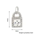 Edelstahl Schloss Anhänger mit Zirkonia Steinen, 12x8mm Größe, leichtes DIY Schmuck. - Schloss mit Weißem Zirkonia / Silber