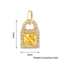 Edelstahl gelber Zirkonia Vorhängeschloss Anhänger, 12x8mm glänzender DIY Schmuckanhänger. - Schloss mit Gelbem Zirkonia / Gold