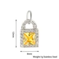 Edelstahl quadratisch gelb Zirkon Schloss Anhänger Charm für DIY Schmuck Zubehör Basteln. - Schloss mit Gelbem Zirkonia / Silber