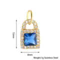 Goldener Edelstahlschloss-Anhänger mit blauen Zirkonia Strasssteinen DIY Schmuck - Schloss mit Blaubeer Zirkonia / Gold