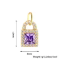 Modischer Edelstahl Schloss Anhänger mit violettem Zirkonia und Kristallen, 12mm. - Schloss mit Violettem Zirkonia / Gold