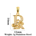 Edelstahl goldener Buchstabe R Anhänger mit Zirkonia und Wellen-Design, 14x11mm 1g. - Buchstabe R / Gold