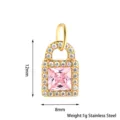 Goldfarbener Edelstahl Schloss Anhänger mit rosa Zirkonia Stein für DIY Schmuckherstellung. - Schloss mit Rosa Zirkonia / Gold