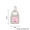 Edelstahl rosa Zirkonia Vorhaengeschloss Anhaenger, 12x8mm modisches Schmuckzubehoer. - Schloss mit Rosa Zirkonia / Silber