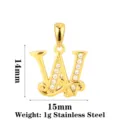 Goldener Edelstahl Buchstabe W Anhänger mit funkelnden Zirkoniasteinen und feinen Ranken. - Buchstabe W / Gold