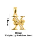 Goldener Edelstahl Buchstabe X Anhänger mit glänzenden Zirkoniasteinen, 14x13mm Größe, 1g. - Buchstabe X / Gold