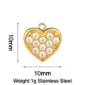 Stainless steel heart pendant with white zircon stones, DIY jewelry making charm 10mm - Small Heart / Gold