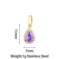 Stainless steel teardrop pendant with purple crystal and clear halo, 11x7mm jewelry part. - Teardrop Purple Zircon Gold