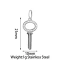 Stainless steel rhinestone key pendant charm for DIY necklace bracelet jewelry making accessory - Silver Hollow Round Key