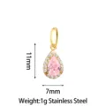 Stainless steel pink teardrop pendant decorated with sparkling cubic zirconia stones for jewelry. - Teardrop Pink Zircon Gold