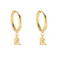 Pendientes de aro con letra R en acero inoxidable dorado y abalorio de cristal brillante - Letra R / Dorado