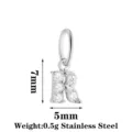 Stainless steel letter R pendant necklace accessory with cubic zirconia, 7x5mm size. - Letter R / Steel