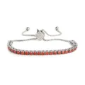 Verstellbares silbernes Tennisarmband mit funkelnden roten Zirkoniasteinen und Schiebeverschluss. - 3MM Stahlfarbe Quadratischer Verschluss Rot