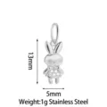 Stainless steel cute bunny pendant charm with sparkly zircon stones for DIY necklaces - Silver Cute Bunny