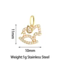 Gold Stainless Steel Cubic Zirconia Rocking Horse Pendant DIY Jewelry Making Accessory - Gold Rocker Horse