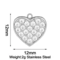 Stainless steel heart pendant with cubic zirconia, 12mm and 2g weight for DIY jewelry. - Large Heart / Steel