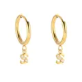 Pendientes de aro con letra S de acero inoxidable dorado con circonitas brillantes. - Letra S / Dorado