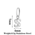 Stainless steel letter S pendant with cubic zirconia, mini size 7x4mm, lightweight 0.5g jewelry. - Letter S / Steel