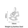 Stainless Steel Rocking Horse Zircon Pendant Charm for DIY Necklace Bracelet - Silver Rocker Horse