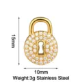 Stainless Steel Padlock Pendant CZ Crystal Gold Lock Charm DIY Necklace Jewelry Accessory - Round Lock / Gold