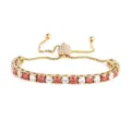 Goldfarbenes Edelstahl Tennisarmband mit roten und weißen Zirkonia Steinen Herzschieber. - 4MM Gold Herzverschluss Rot und Weiß