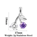 Stainless steel cherry pendant, purple and white zirconia stone, stylish DIY jewelry accessory. - Cherry Purple & Clear Zircon Silver