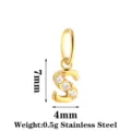 Stainless steel letter S pendant with zircon, 7x4mm size, perfect for DIY jewelry making. - Letter S / Gold
