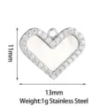 Stainless Steel Heart Pendant Paved Zirconia White Mother of Pearl Charm For DIY Jewelry - Heart / Steel