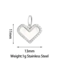 Stainless steel heart pendant charm with crystal and white inlay for DIY jewelry making. - Gold and Silver Heart