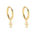 Pendientes de Aro Letra T Oro Acero Inoxidable Zirconia Colgante Joyería Elegante - Letra T / Dorado