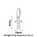 Stainless steel letter T pendant with zircon stones, compact 7x4mm size, lightweight 0.5g. - Letter T / Steel