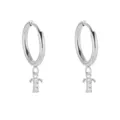 Pendientes de aro de acero inoxidable con colgante de letra T de circonita para mujeres - Letra T / Color acero