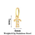 Stainless steel letter T pendant with sparkling cubic zirconia, 7x4mm size for DIY jewelry. - Letter T / Gold