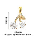 Gold stainless steel cherry pendant with sparkling white cubic zirconia stones, size 18x17mm. - Cherry Clear & Clear Zircon Gold