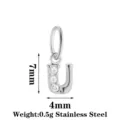 Stainless steel letter U pendant with three cubic zirconia stones, size 7x4mm, weight 0.5g. - Letter U / Steel