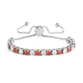 Edelstahl Schiebearmband mit abwechselnd roten und weißen Zirkoniasteinen für elegante Frauen - 4MM Stahlfarbe Quadratischer Verschluss Rot und Weiß