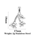 Stainless steel cherry pendant sparkling zirconia stones stylish jewelry accessory 18x17mm - Cherry Clear & Clear Zircon Silver